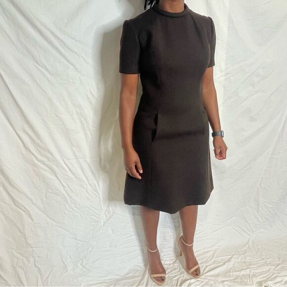 Vintage Chocolate Brown A-line MIDI Dress with pockets - Picture 11 of 11